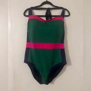 Boden Santorini Halterneck Swimsuit color-block green/navy/pink (Q130)size 16-18